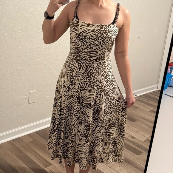 Suzi Chin for Maggy Boutique Dresses & Skirts - Maggy Boutique Y2K Animal Print Beaded Spaghetti Strap Midi Dress